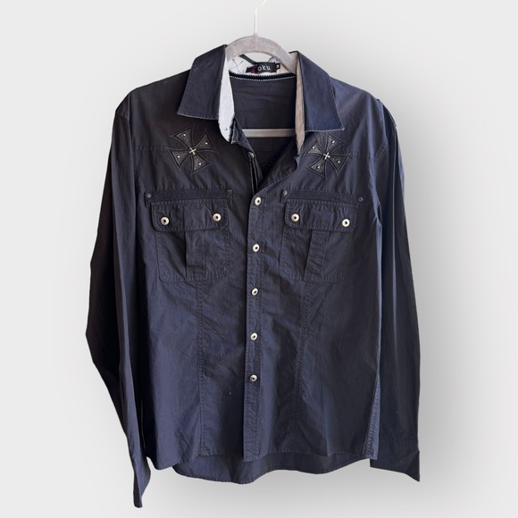 Toku men’s button up shirt with embellishment - Picture 3 of 8